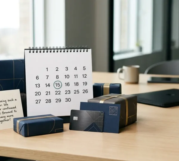 Une composition visuelle montrant différentes approches de fidélisation client pour les anniversaires, avec des éléments symboliques de célébration et de reconnaissance