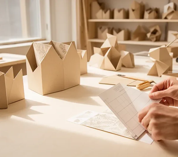 Transformation créative d'une carte de vœux en objet utile dans un atelier zéro déchet