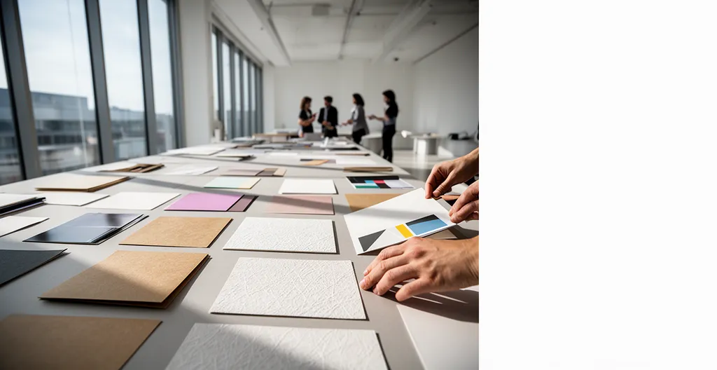 Composition artistique montrant différentes textures de papier influençant la perception d'un message créatif