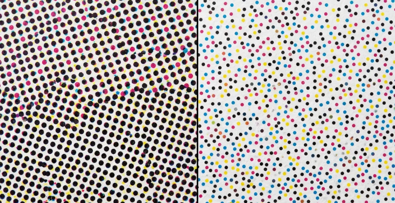 Comparaison macro entre trame stochastique et trame traditionnelle en impression haute définition