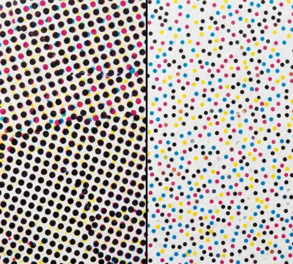 Comparaison macro entre trame stochastique et trame traditionnelle en impression haute définition