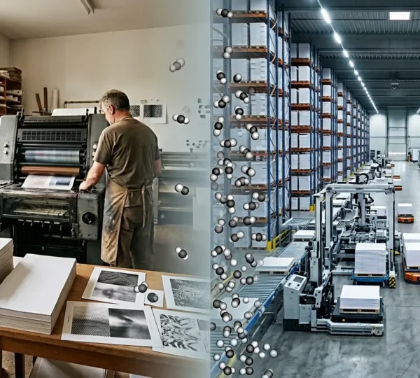 Comparaison visuelle entre impression locale et en ligne avec focus sur l'impact transport et écologique