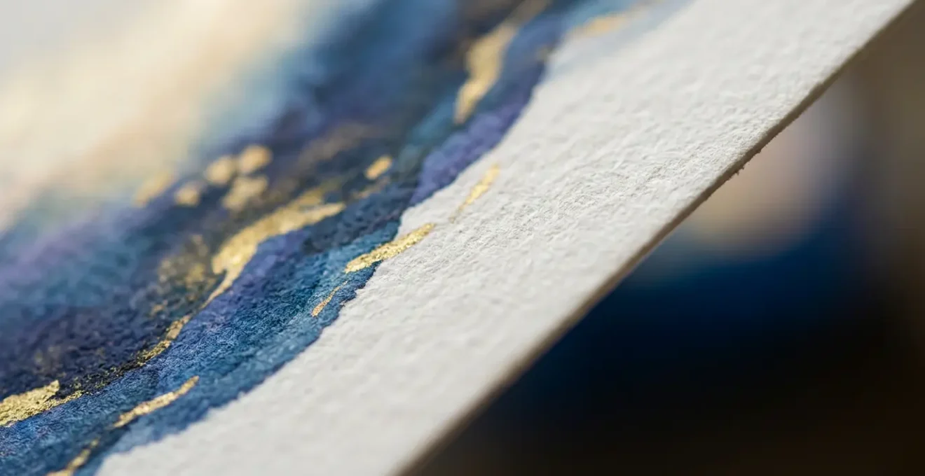 Gros plan sur la texture d'un papier couché mat haut de gamme sous éclairage naturel doux