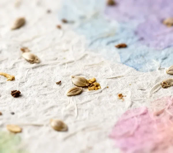 Papier ensemencé avec graines visibles et motifs d'impression délicats pour communication marketing