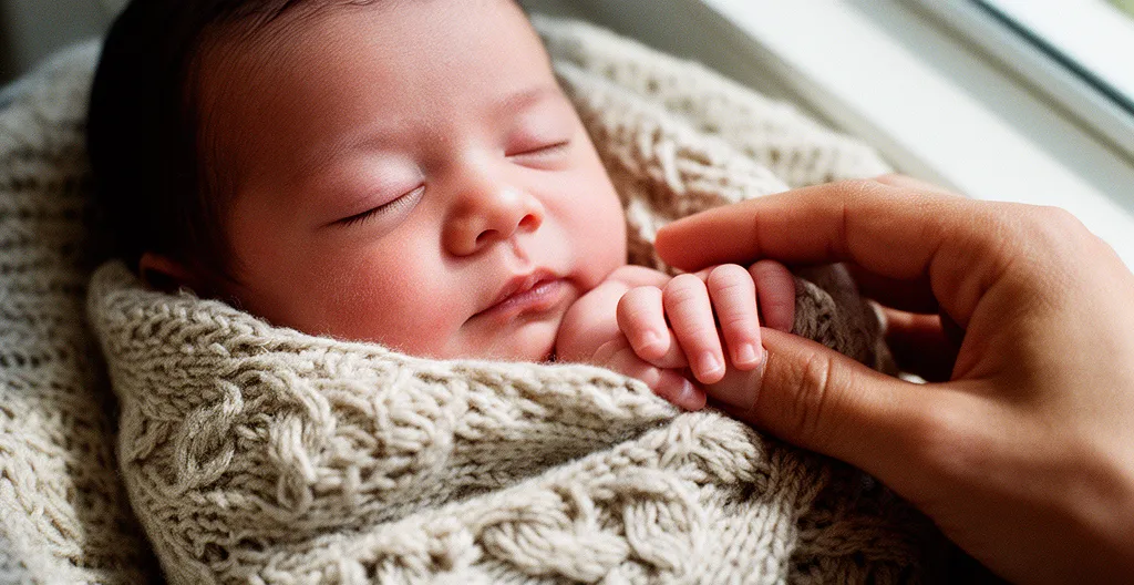 Nouveau-né endormi dans une mise en scène douce avec lumière naturelle
