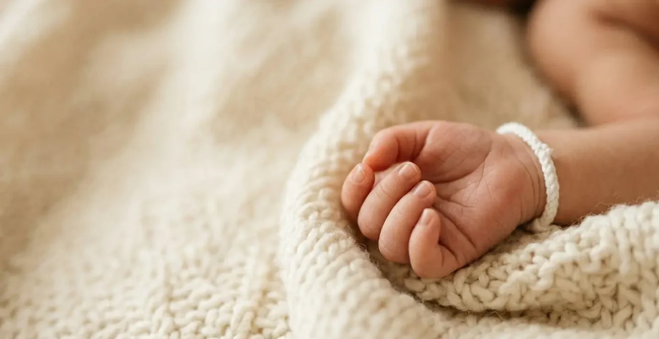 Photo de détail de main de bébé avec espace négatif pour texte
