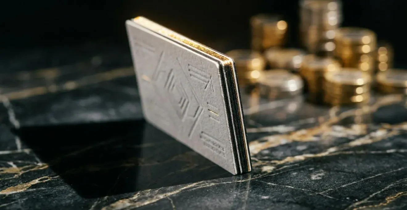 Détail macro d'une carte de visite haut de gamme avec finition premium