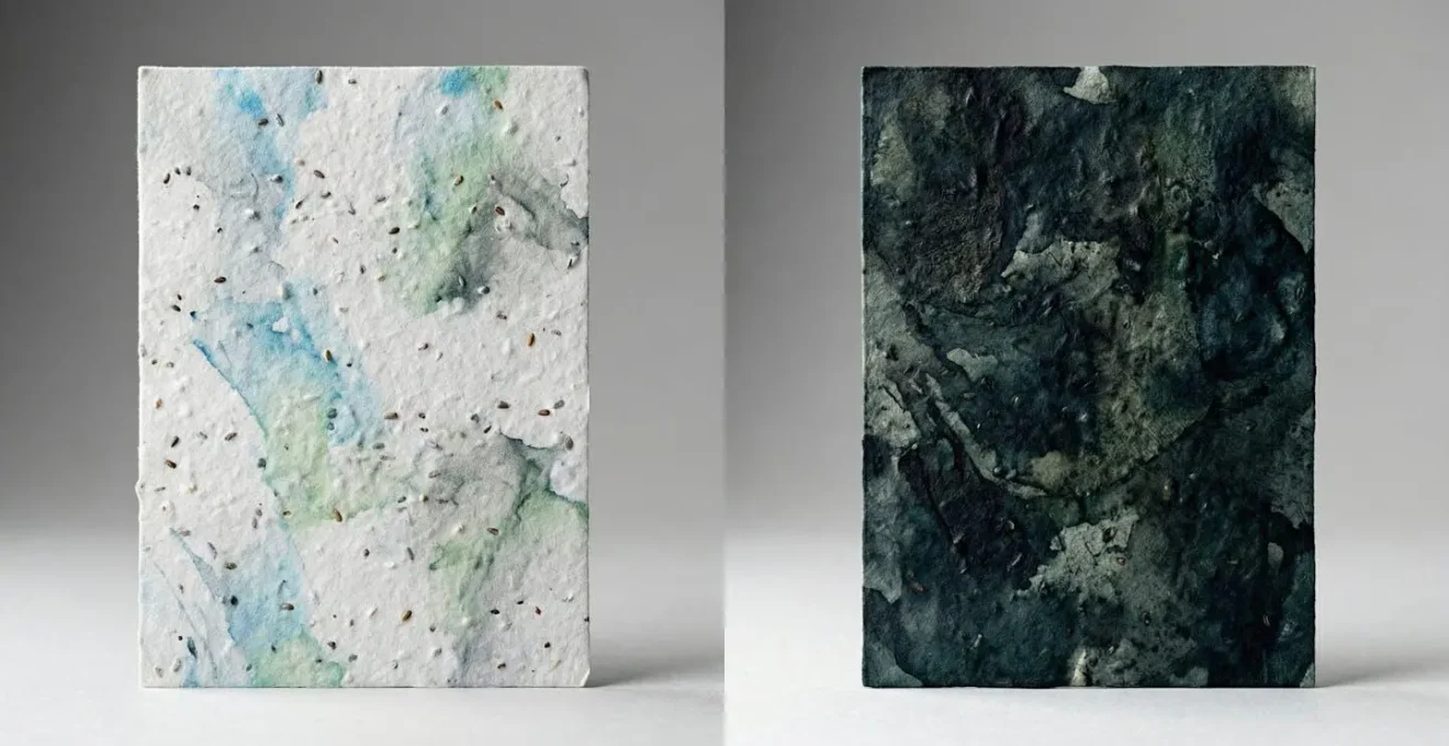 Comparaison visuelle entre papier peu encré et papier sur-encré avec graines