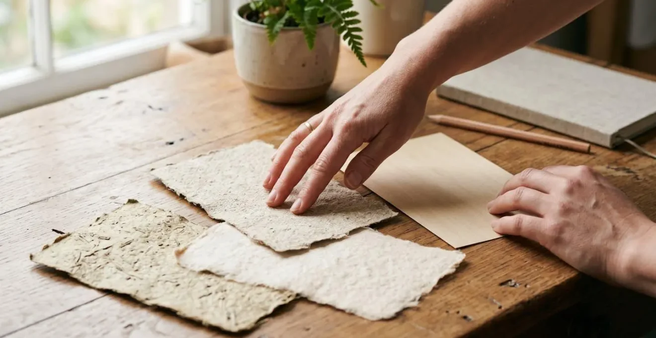 Gros plan sur quatre échantillons de papiers alternatifs montrant leurs textures distinctives