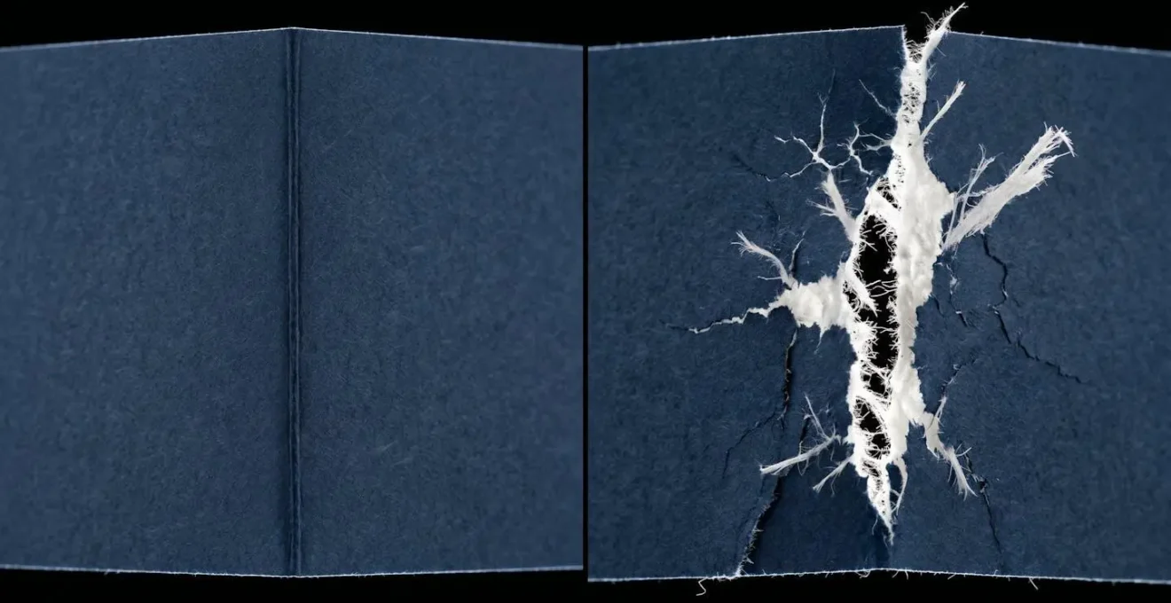 Vue macro comparative d'un pli rainé propre versus un pli cassé sur papier épais