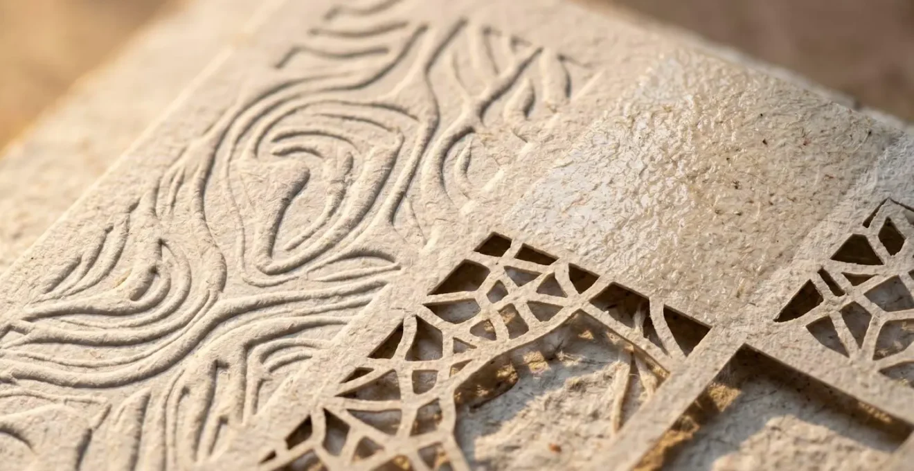 Gros plan sur différentes textures de papier et techniques d'impression écologiques