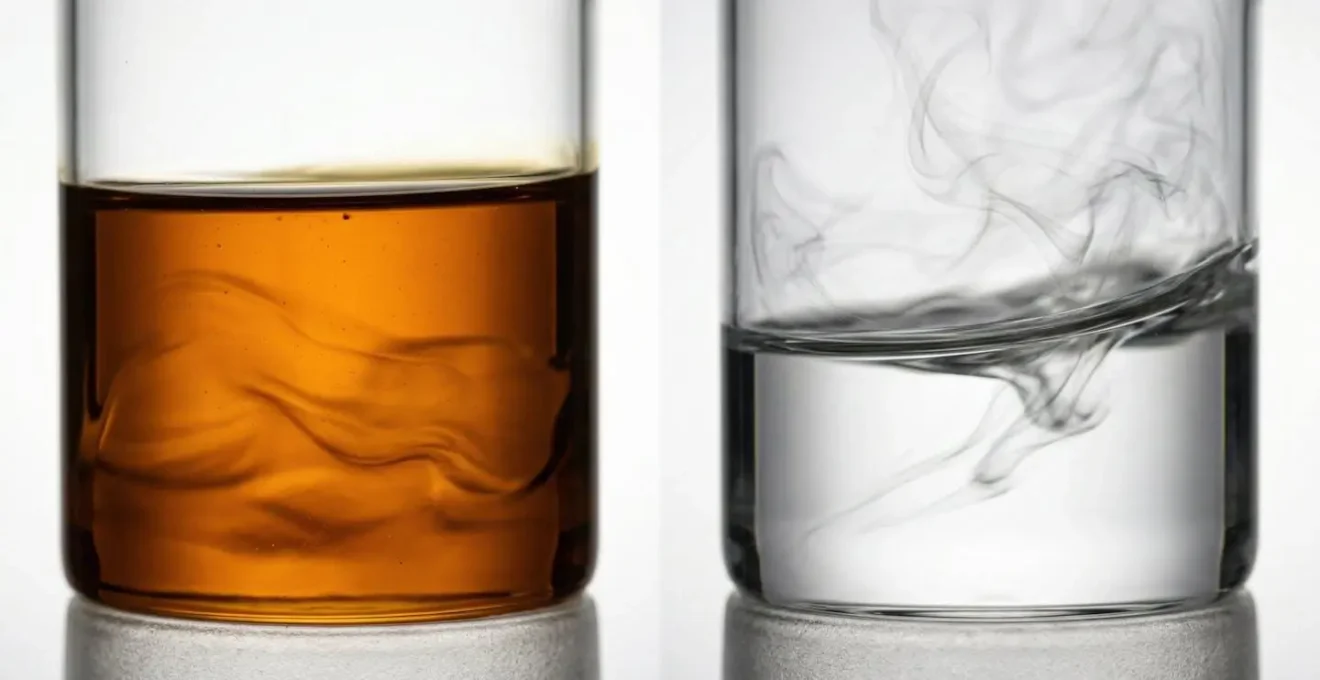 Comparaison visuelle des chaînes moléculaires d'huiles végétales et minérales dans le processus de séchage